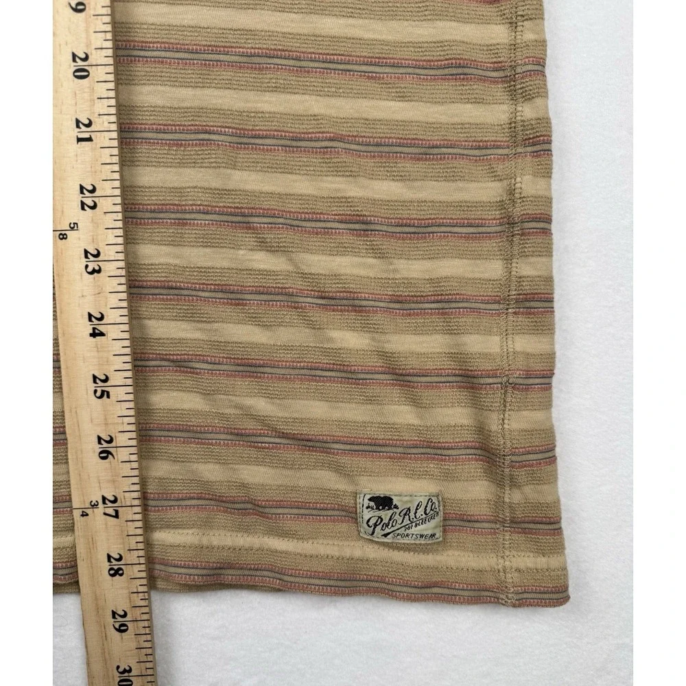 Polo Ralph Lauren Striped Henley T Shirt Tan XXL‎ Short Sleeve Cotton